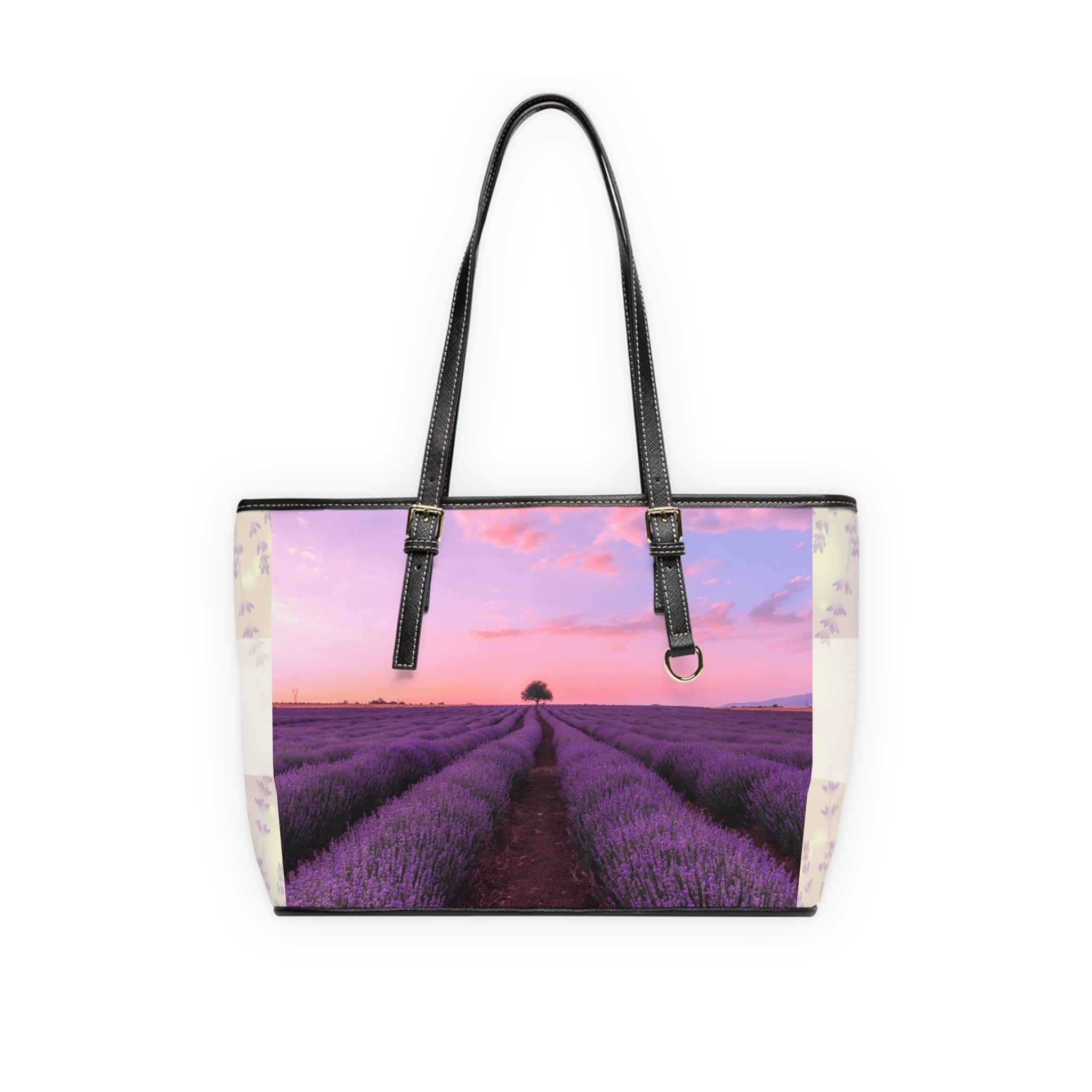 Lavender Fields Tote Bag - Stylish PU Leather Handbag Floral Purse - Rosetta Creative Boutique